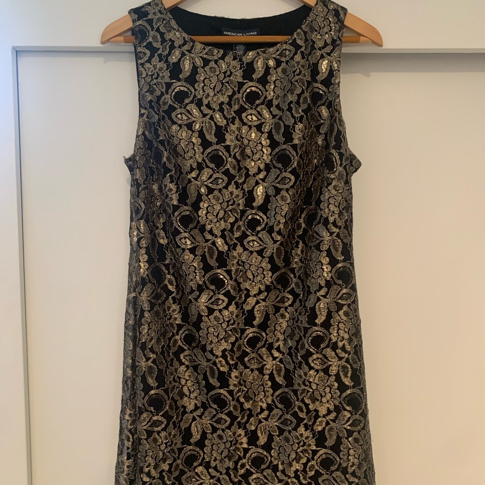 American Living mid-length dress (size 14), black with gold. great condition